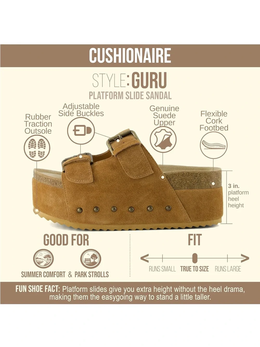 Women’s Suede Platform Slide Sandals in Brown with Buckle Straps